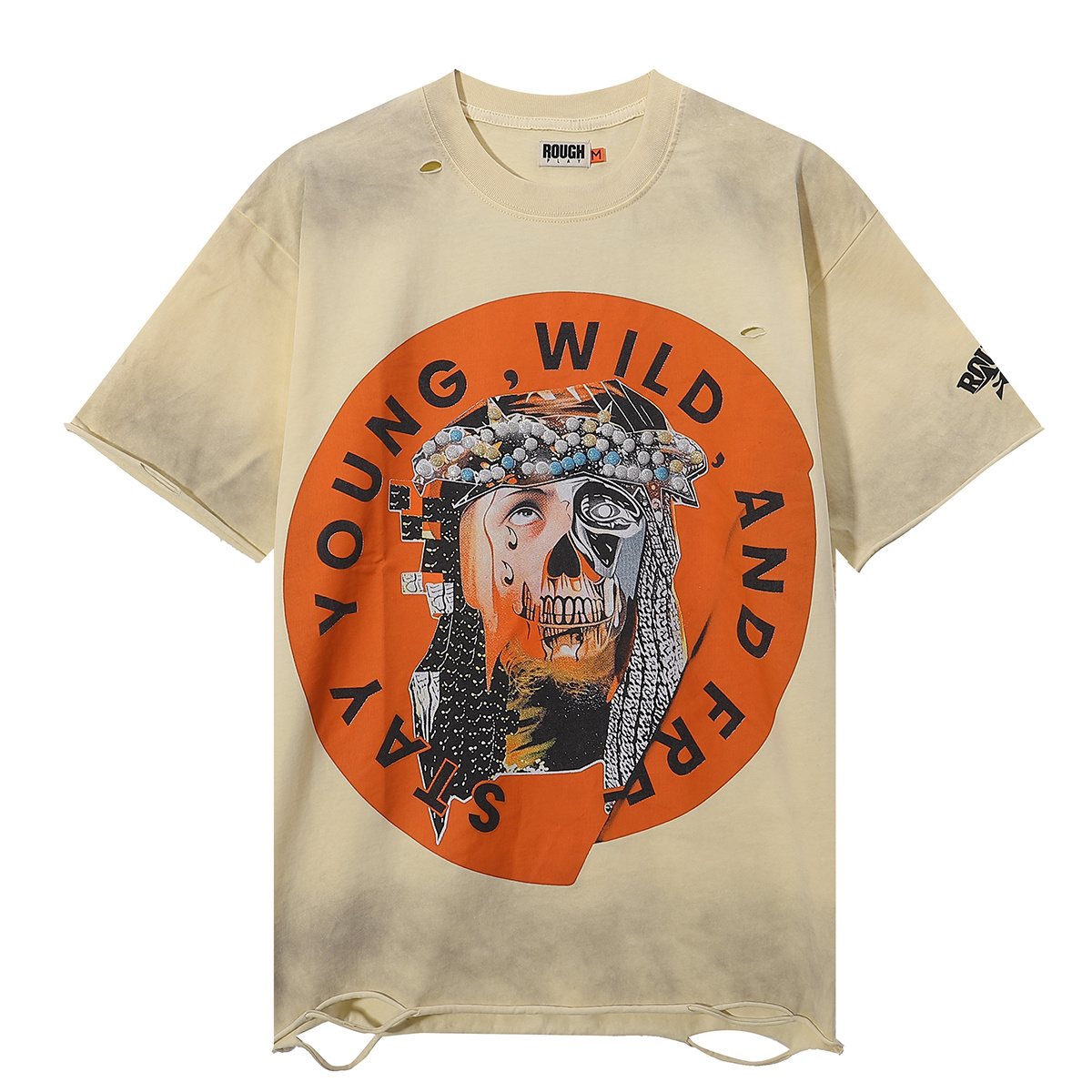 Rough Play Jesus Graphic Distressed Washed T-Shirt — front
