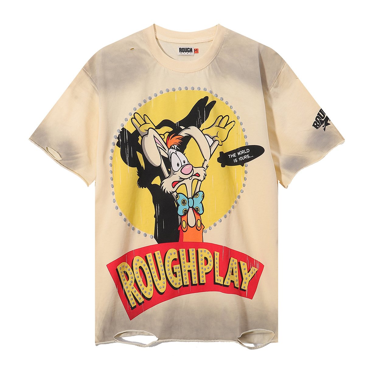 Rough Play Rabbit Graphic Distressed T-Shirt — hero