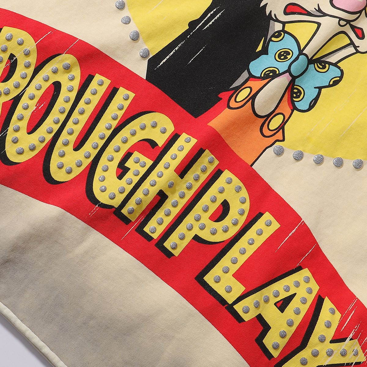 Rough Play Rabbit Graphic Distressed T-Shirt — detail