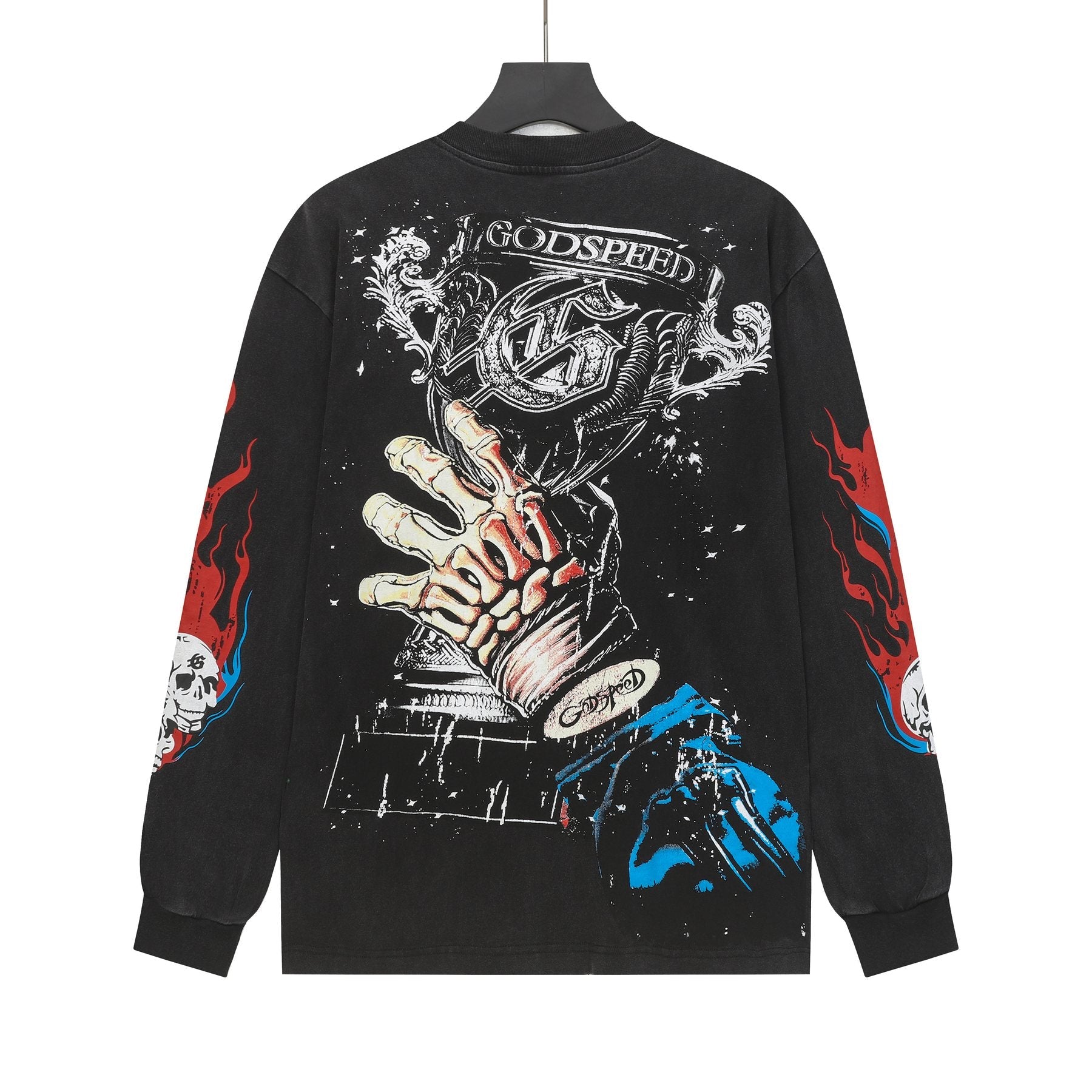 Godspeed Washed Black Rock Graphic Long-Sleeve T-Shirt — back