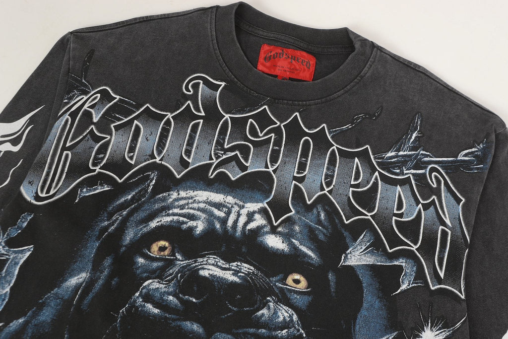 Godspeed Washed Black Dog Graphic Long-Sleeve T-Shirt — detail