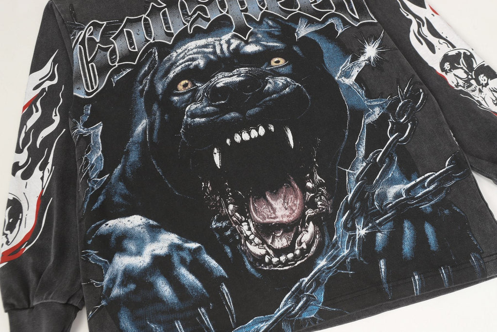 Godspeed Washed Black Dog Graphic Long-Sleeve T-Shirt — detail
