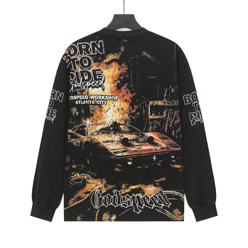Godspeed Skull Flame Car Graphic Long-Sleeve T-Shirt — back