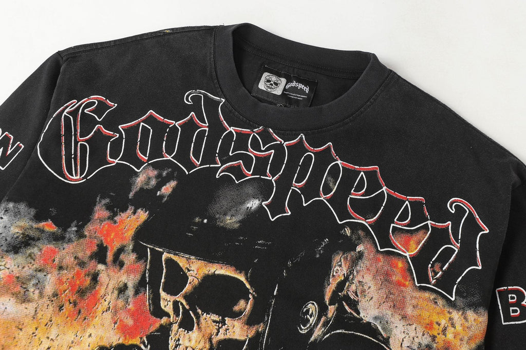 Godspeed Skull Flame Car Graphic Long-Sleeve T-Shirt — detail