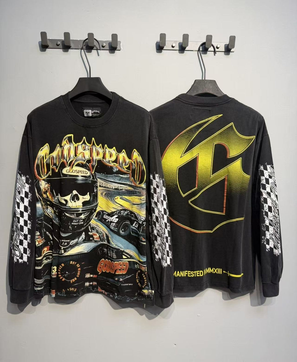 Godspeed Washed Black Racing Skull Long-Sleeve T-Shirt — context