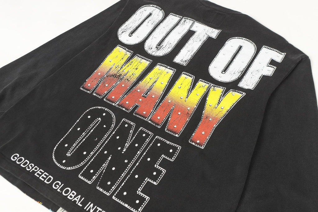 Godspeed Out of Many One Washed Black Long-Sleeve Graphic T-Shirt — detail