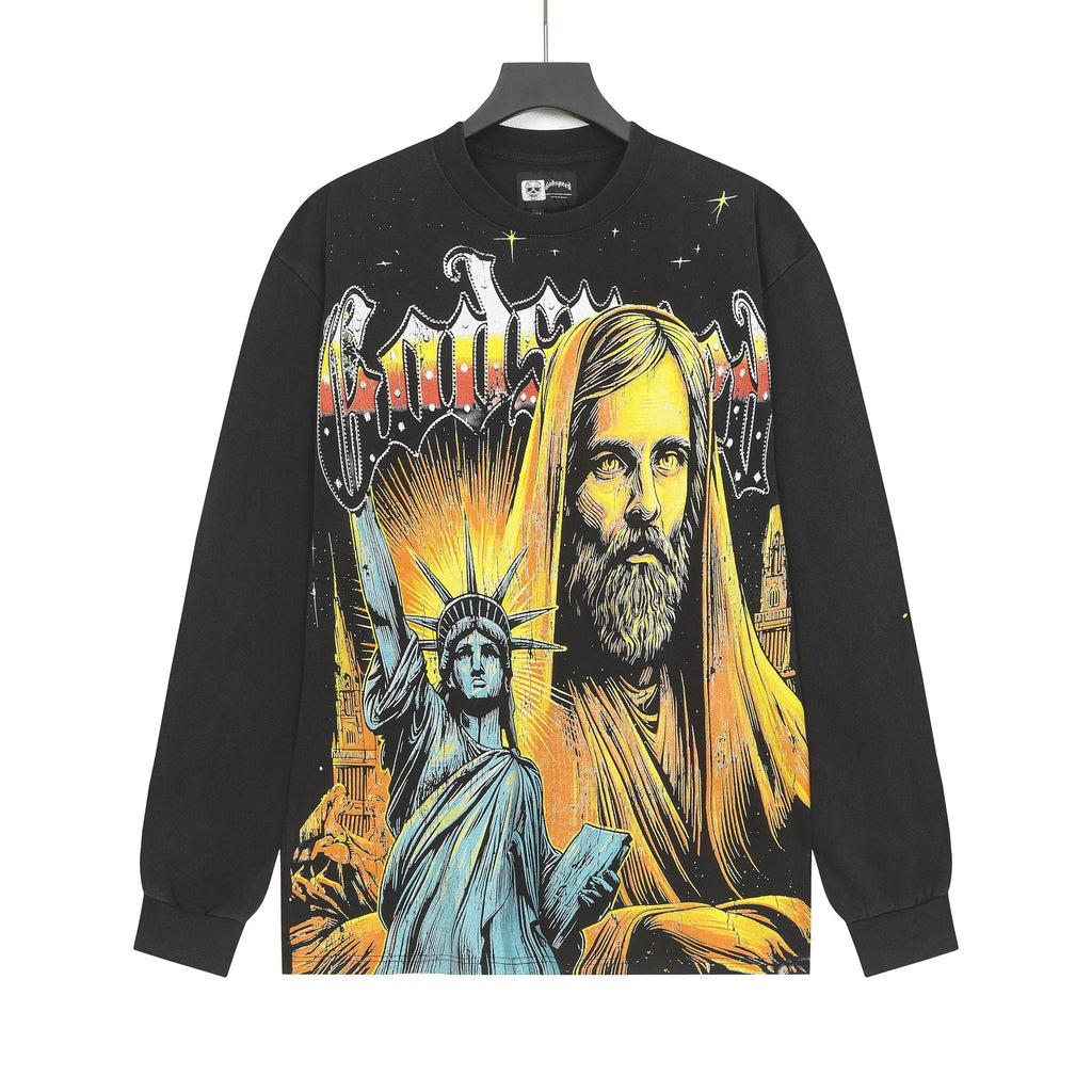 Godspeed Out of Many One Washed Black Long-Sleeve Graphic T-Shirt — hero