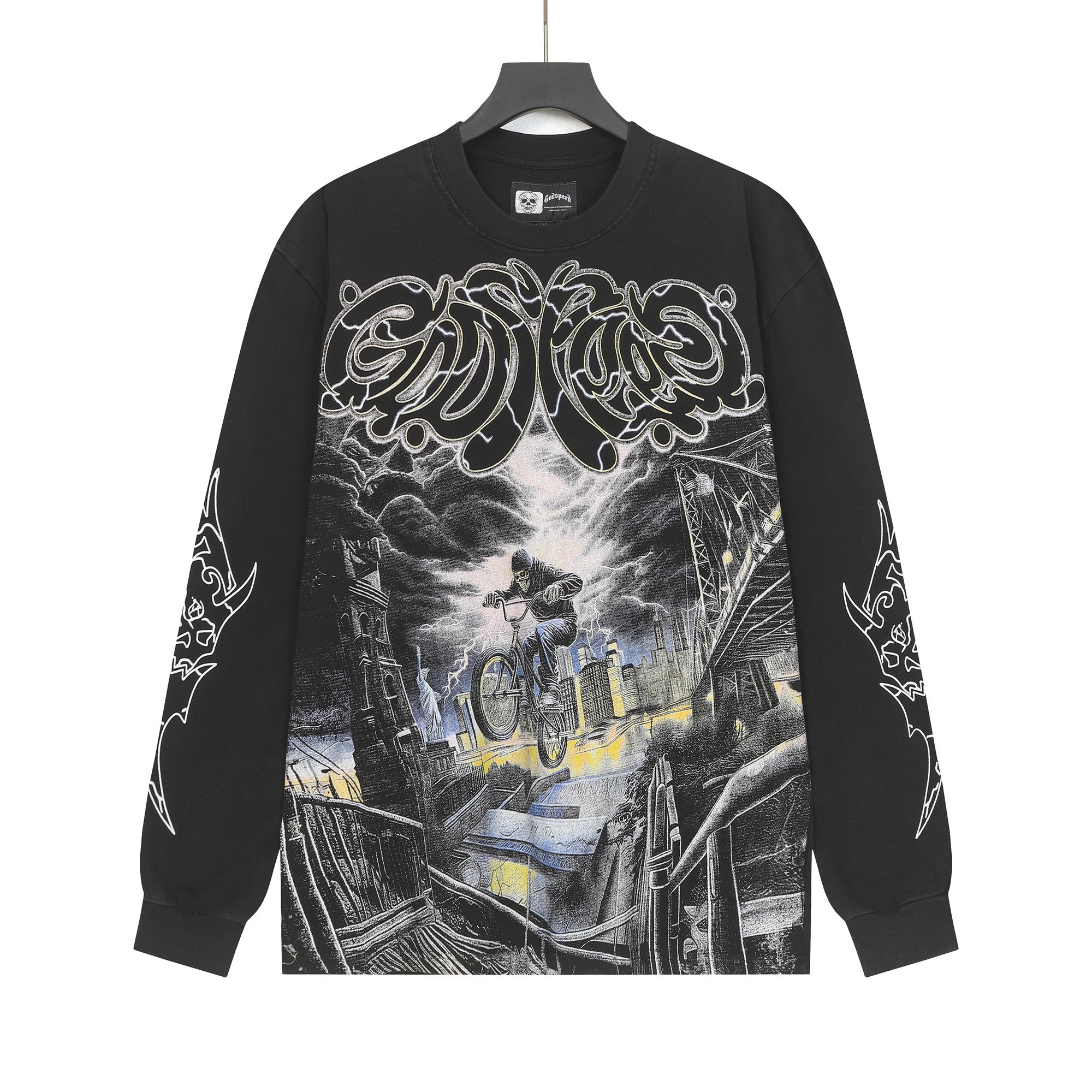 Godspeed Washed Black Rock Graphic Long-Sleeve T-Shirt — hero