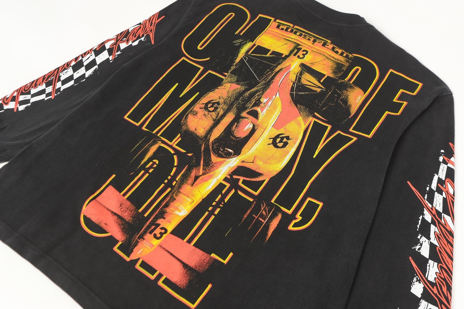 Godspeed Washed Black Racing Graphic Long-Sleeve T-Shirt — detail