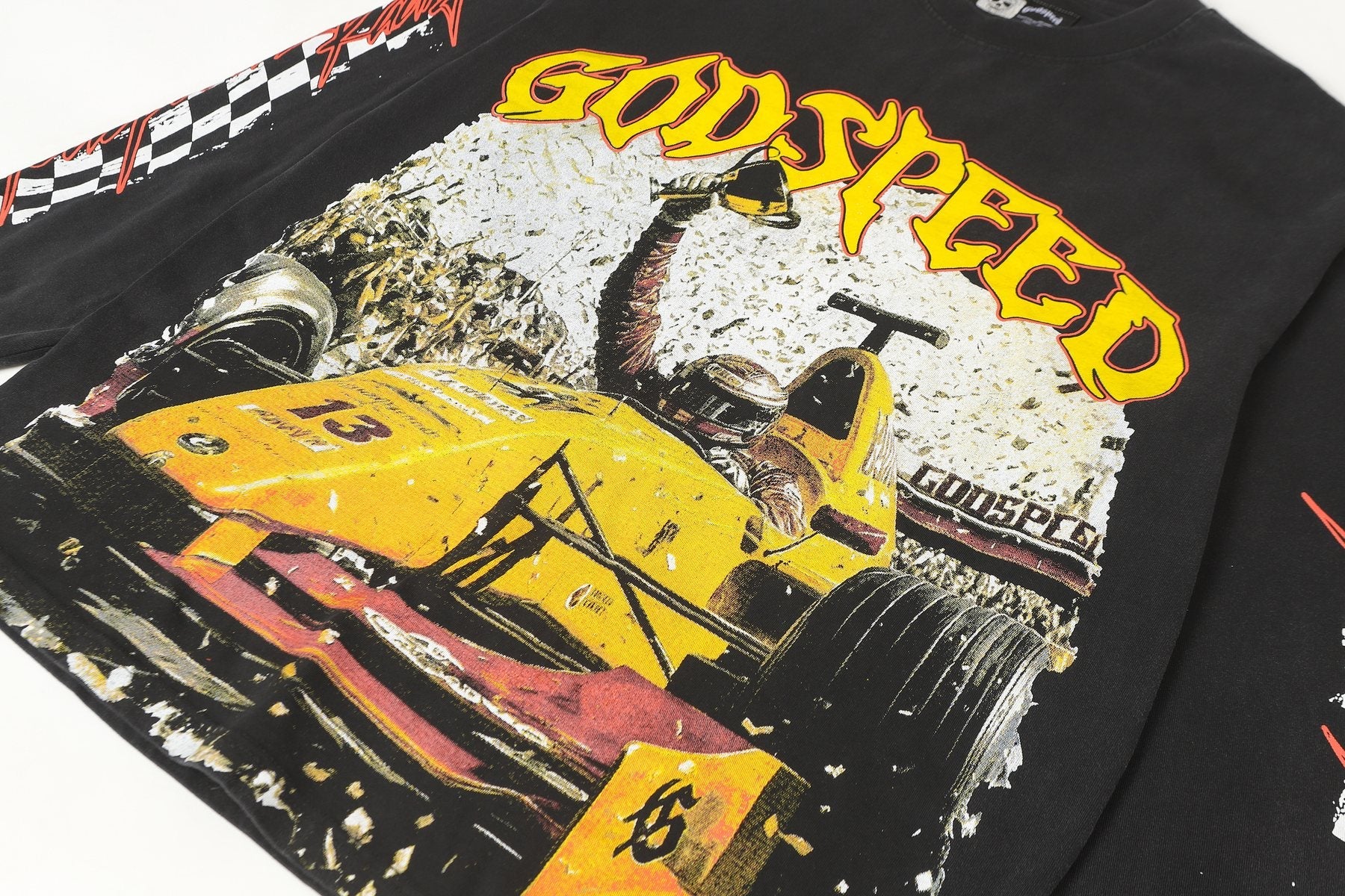 Godspeed Washed Black Racing Graphic Long-Sleeve T-Shirt — detail