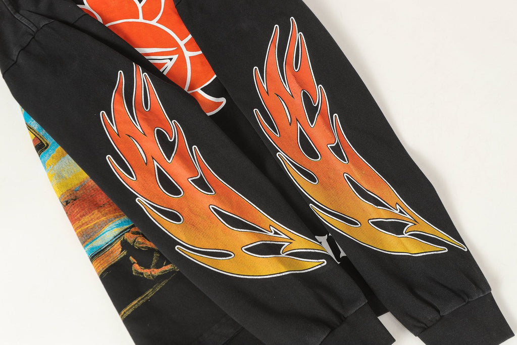 Godspeed Washed Black Flame Graphic Long-Sleeve T-Shirt — detail