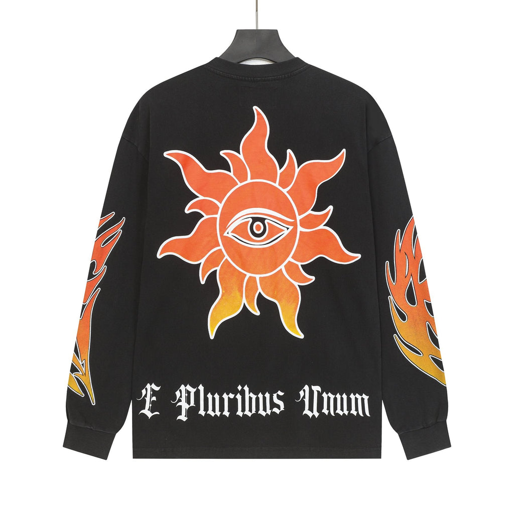 Godspeed Washed Black Flame Graphic Long-Sleeve T-Shirt — back