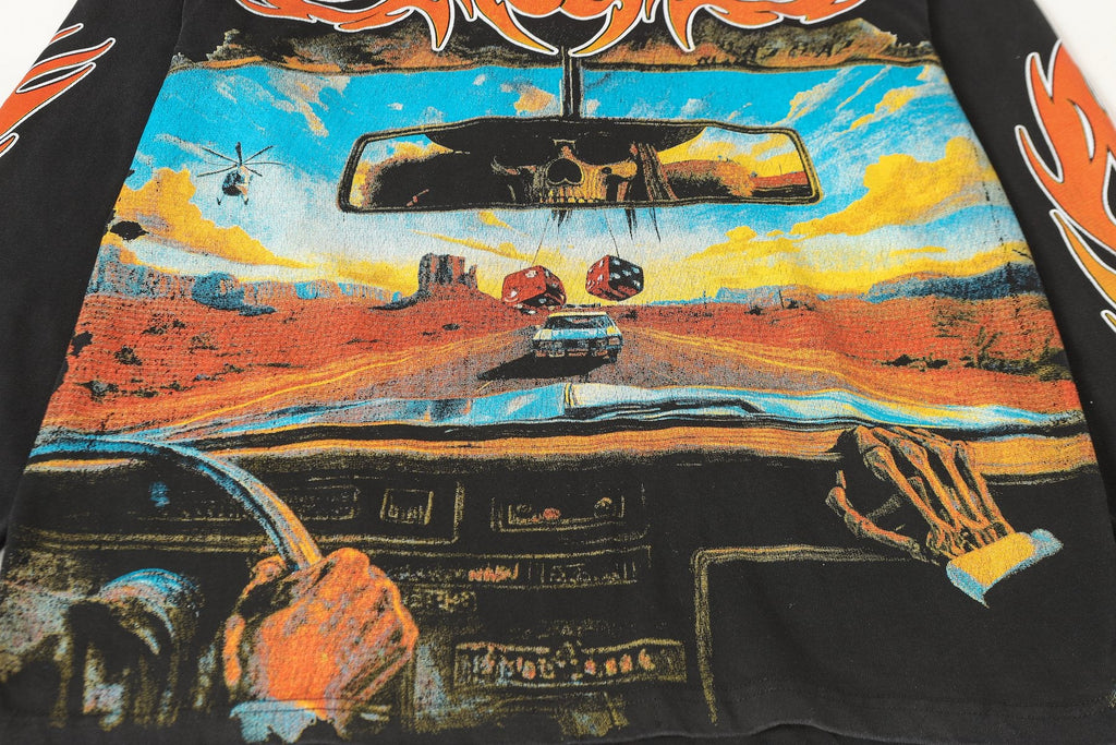 Godspeed Washed Black Flame Graphic Long-Sleeve T-Shirt — detail