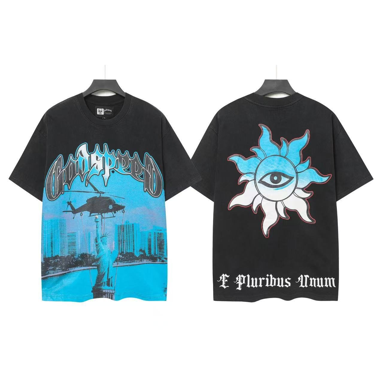 Godspeed Blue City Helicopter Sun-Eye Graphic T-Shirt — front