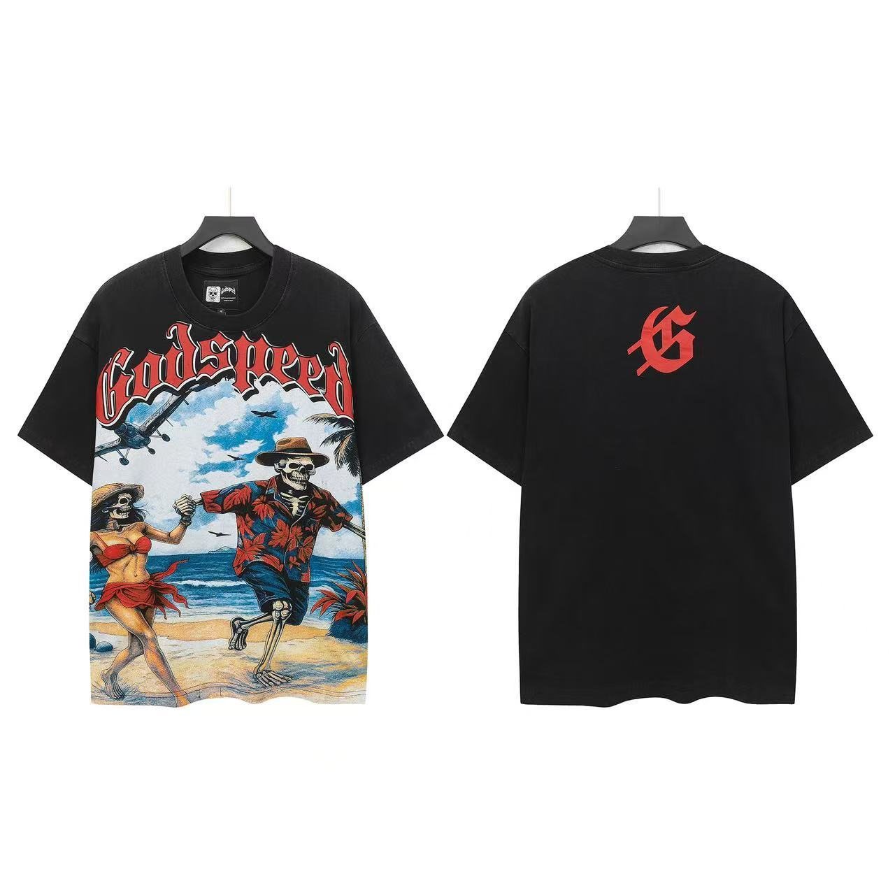 Godspeed Beach Skeleton Graphic T-Shirt — front
