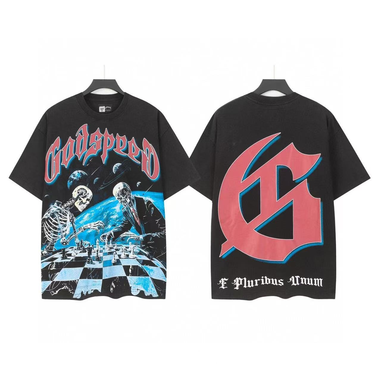 Godspeed Skeleton Chess Graphic T-Shirt — front