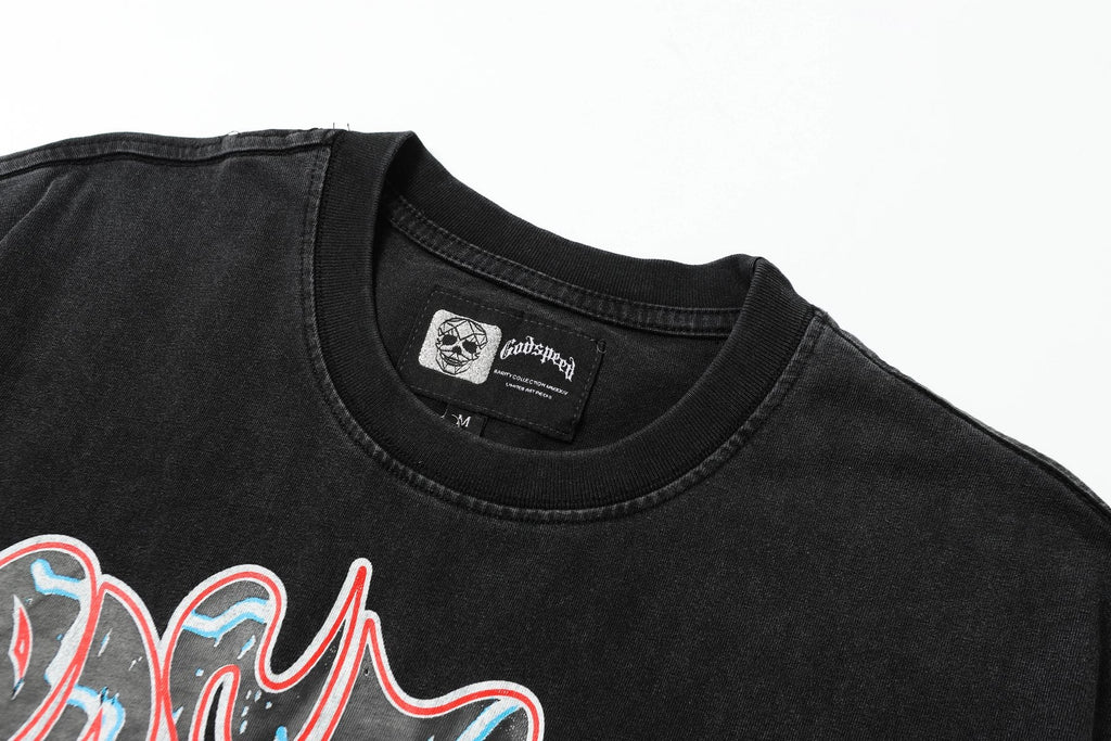 Godspeed Washed Black Rock Graphic T-Shirt — neck_label
