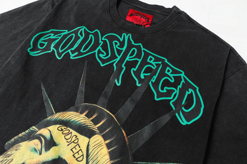 Godspeed Washed Black Rock Graphic T-Shirt — detail