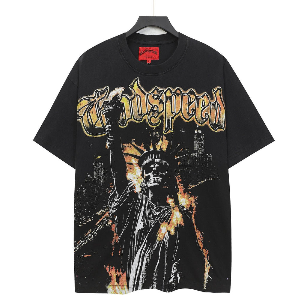 Godspeed Washed Black Statue Graphic T-Shirt — hero