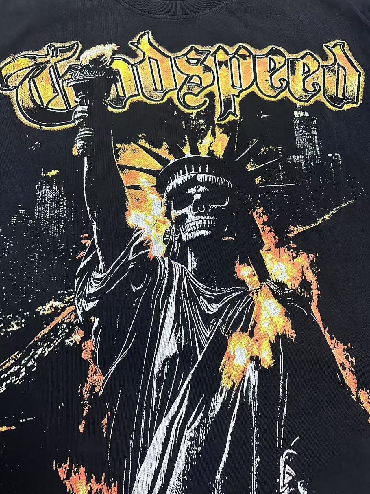 Godspeed Washed Black Statue Graphic T-Shirt — detail