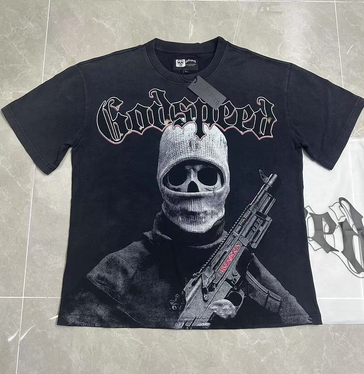 Godspeed Fortis Fortuna Washed Black Graphic T-Shirt — front