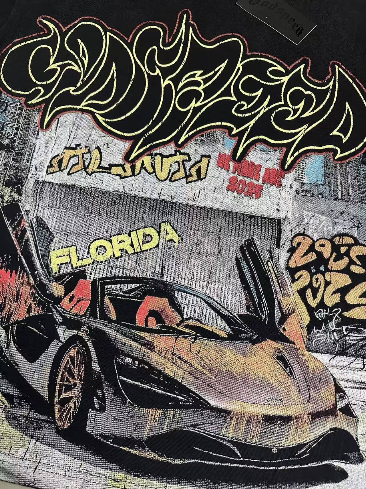 Godspeed Car Graffiti Graphic T-Shirt — detail