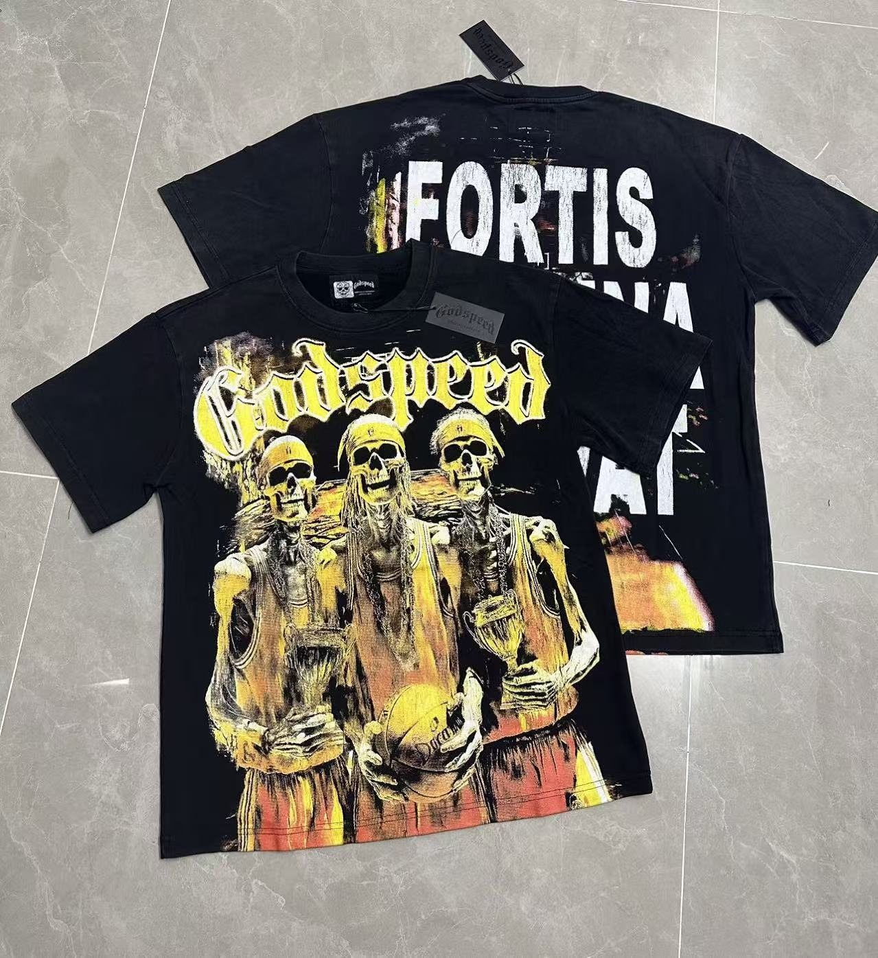 Godspeed Fortis Fortuna Washed Black Graphic T-Shirt — context