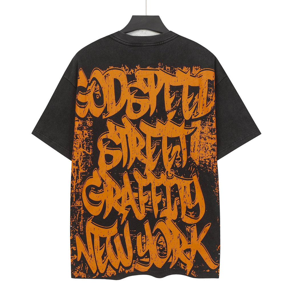 Godspeed Street Graffiti Skeleton Car Graphic T-Shirt — back