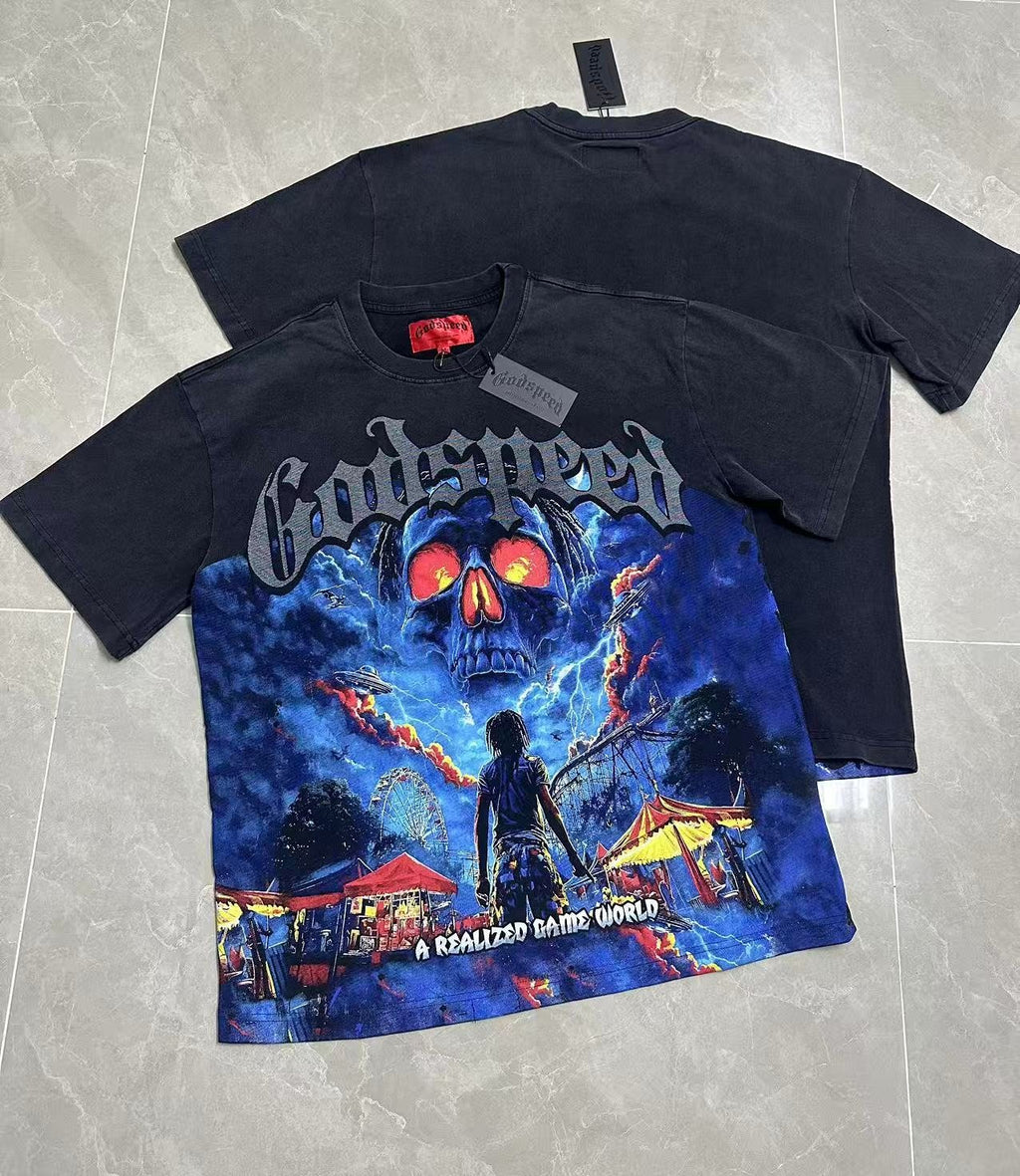 Godspeed Skull Graphic Washed Black T-Shirt — context