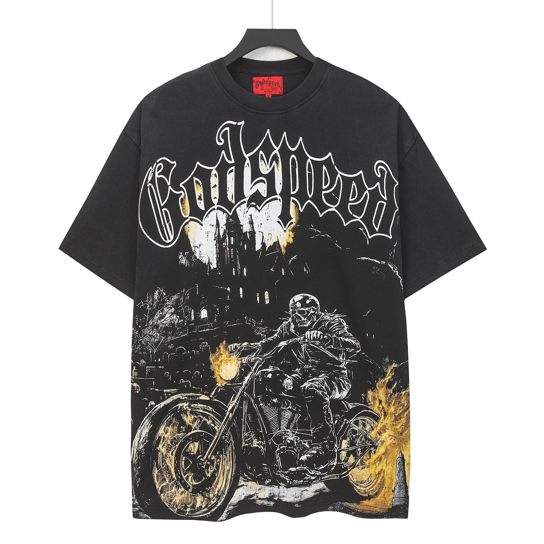 Godspeed Washed Black Motorcycle Graphic T-Shirt — hero