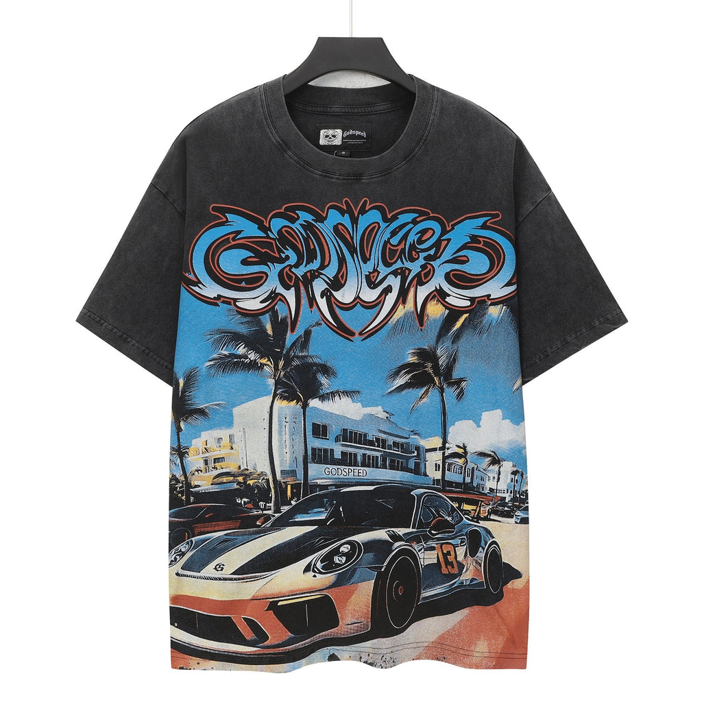 Godspeed Washed Black Car & Sun-Eye Graphic T-Shirt — hero