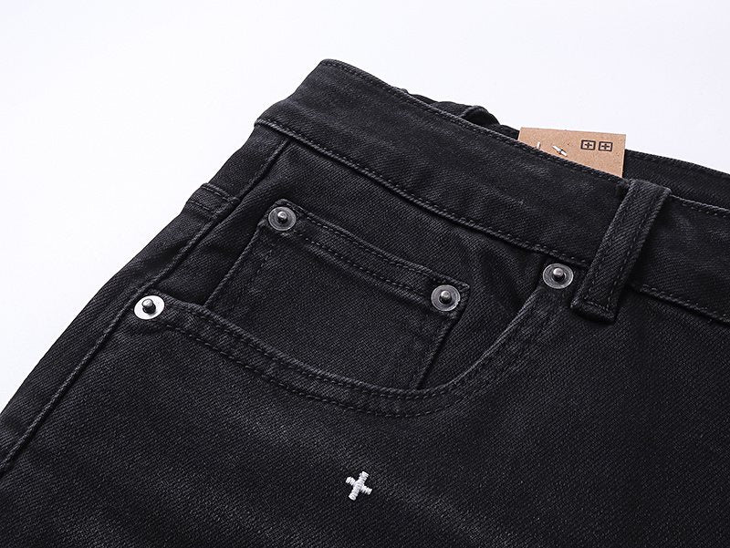 Ksubi Black Cross Embroidered Slim Tapered Jeans — detail