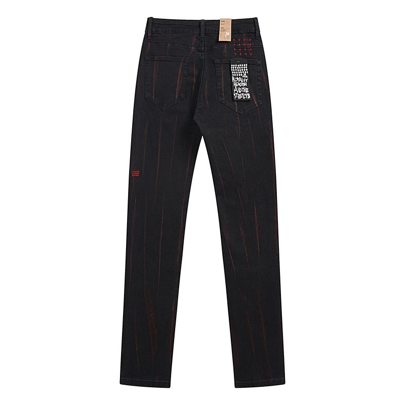 Ksubi Black Slim Tapered Jeans with Red Accents — back