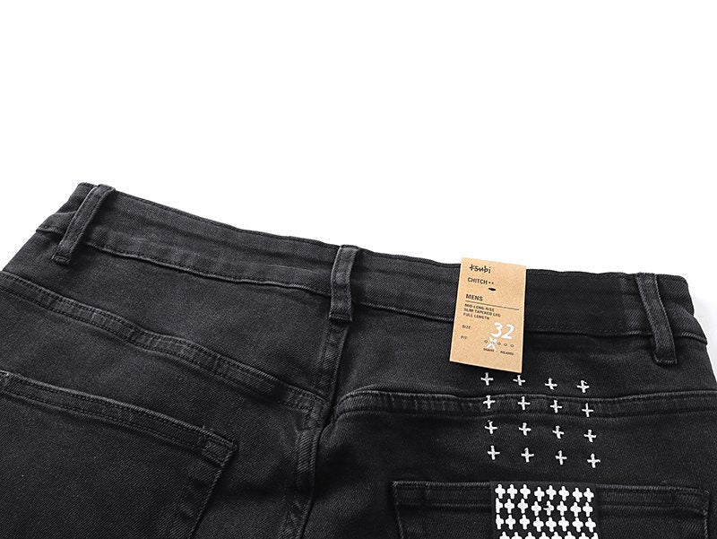 Ksubi Black Slim Tapered Graphic Jeans — detail