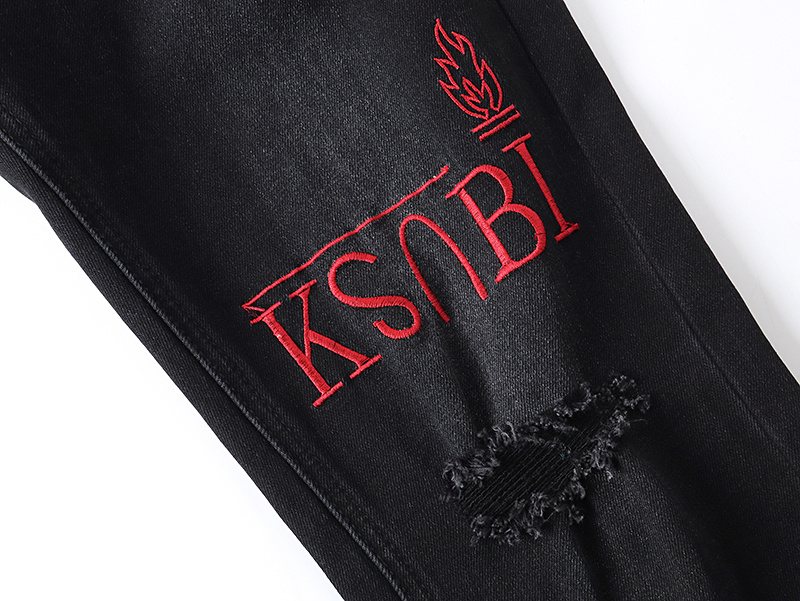 Ksubi Black Distressed Slim Tapered Jeans — detail