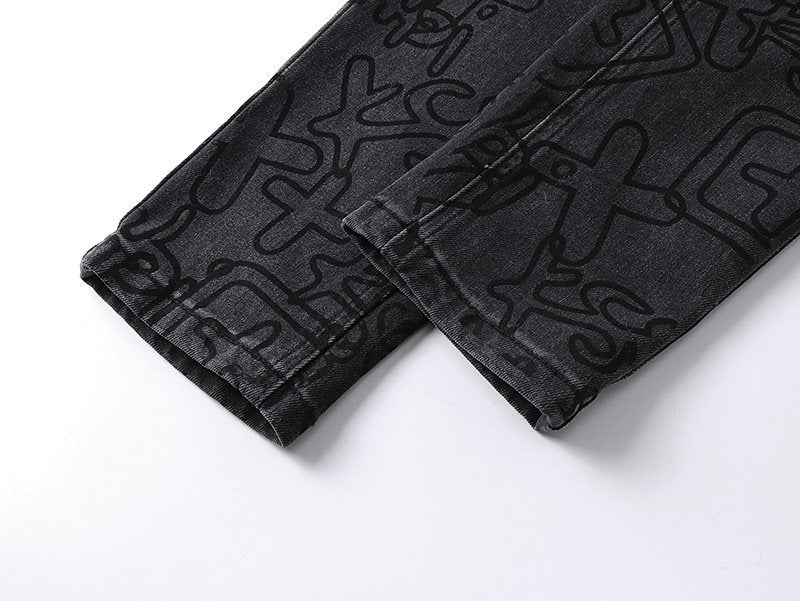 Ksubi Black Tonal Graphic Slim Tapered Jeans — detail
