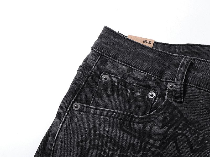 Ksubi Black Tonal Graphic Slim Tapered Jeans — detail