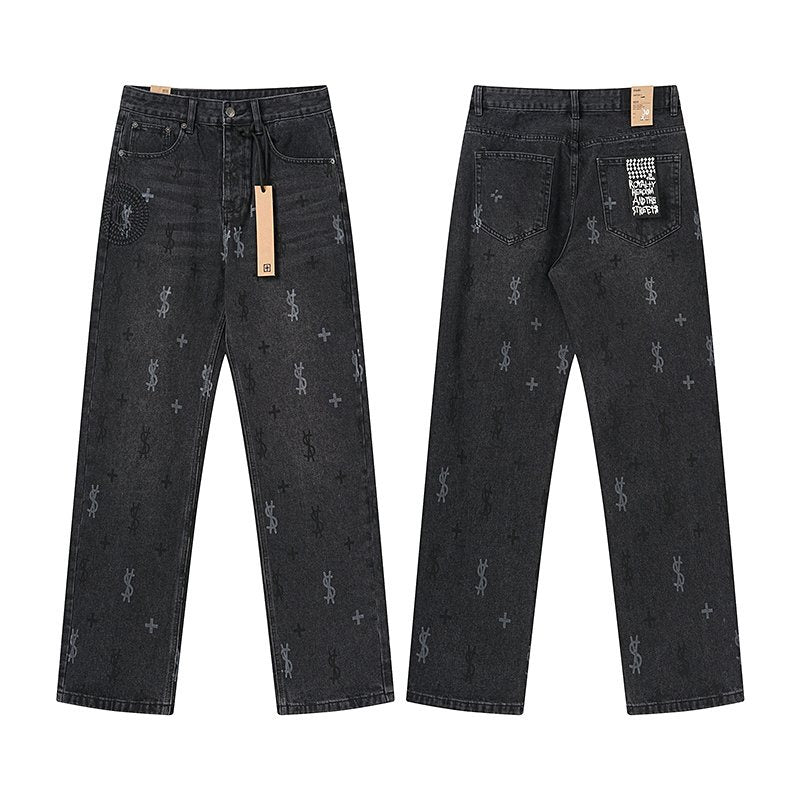 Ksubi Washed Black Straight-Leg Graphic Jeans — hero