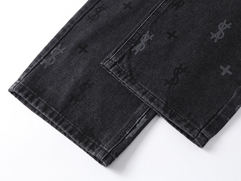 Ksubi Washed Black Straight-Leg Graphic Jeans — detail