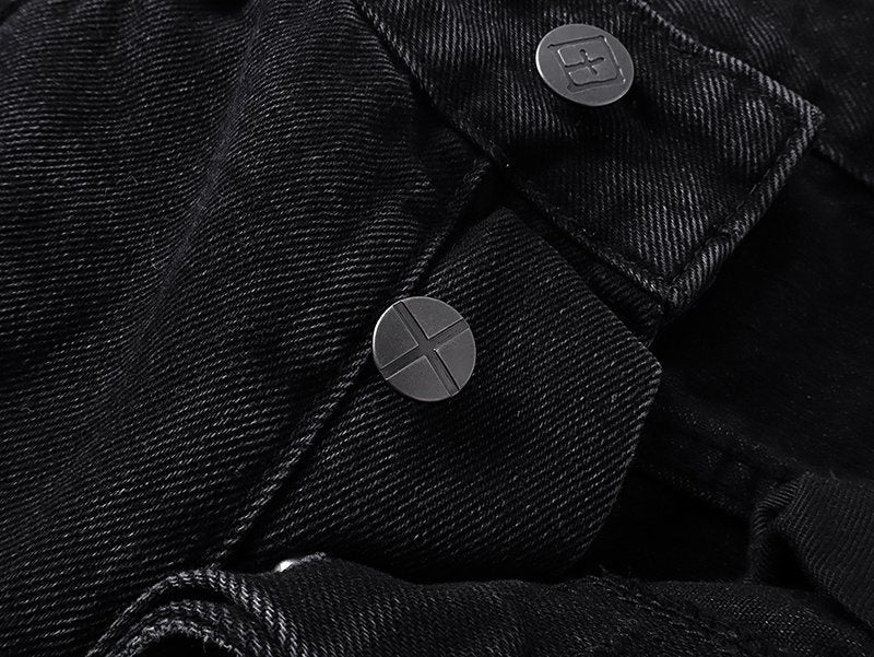 Ksubi Black Distressed Cross Embroidered Straight-Leg Jeans — detail