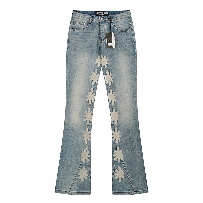 LOSTSHDWS Light Blue Daisy Applique Flared Jeans — hero