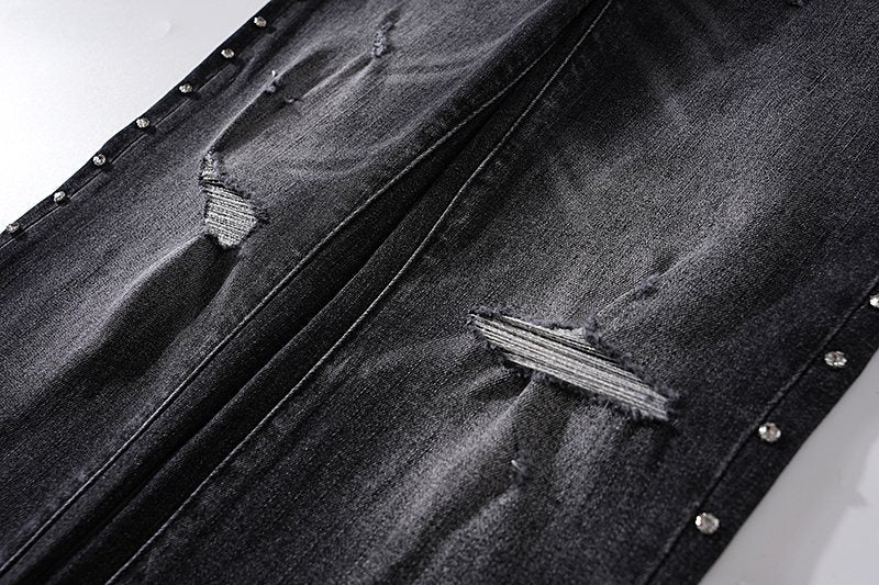 Purple Brand Black Distressed Studded Jeans — detail
