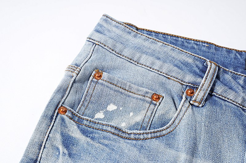Purple Brand Light Blue Distressed Paint-Splatter Jeans — detail
