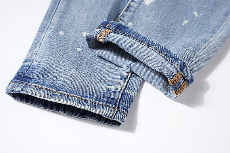 Purple Brand Light Blue Distressed Paint-Splatter Jeans — detail