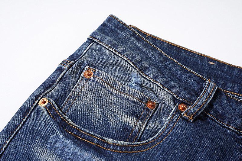 Purple Brand Blue Distressed Paneled Jeans — detail