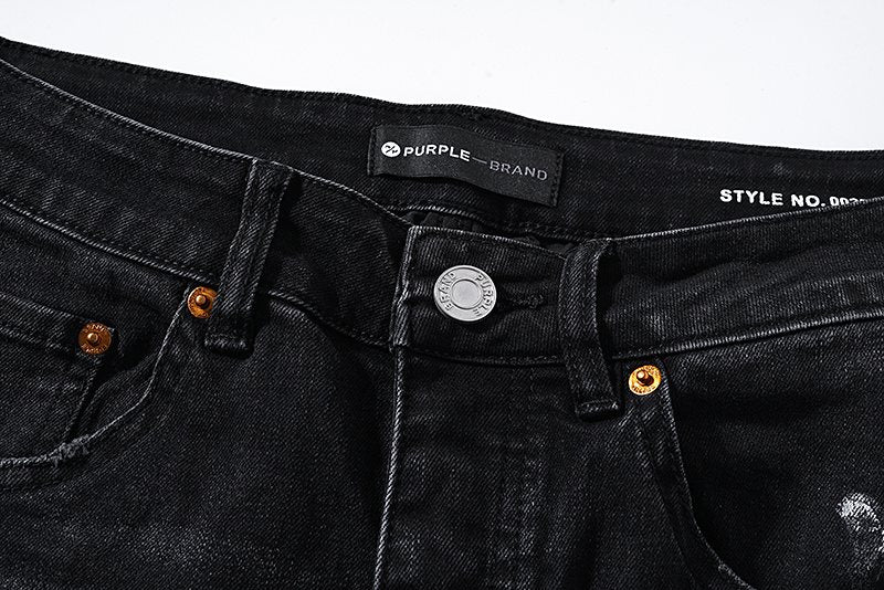 Purple Brand Paint Splatter Distressed Black Jeans — detail