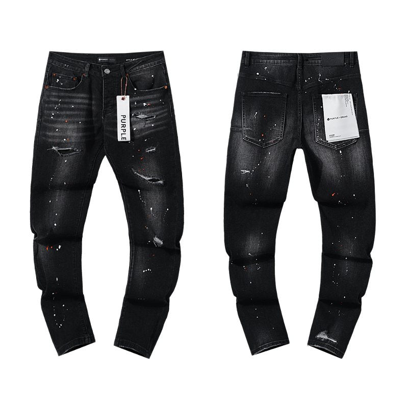 Purple Brand Black Paint Splatter Distressed Jeans — hero