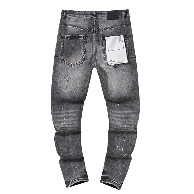 Purple Brand Gray Paint-Splatter Distressed Jeans — back