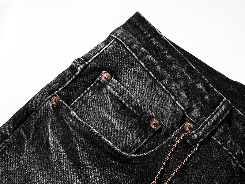 Purple Brand Black Washed Distressed Jeans — detail
