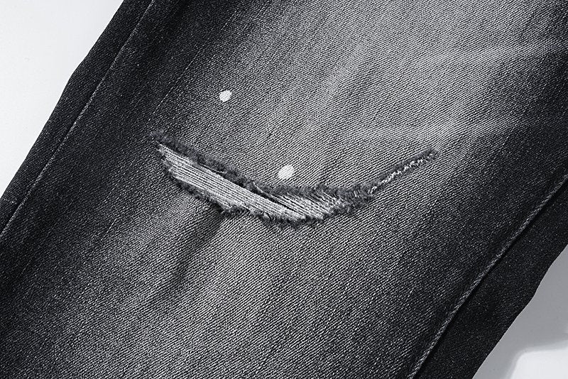 Purple Brand Black Distressed Paint-Splatter Jeans — detail